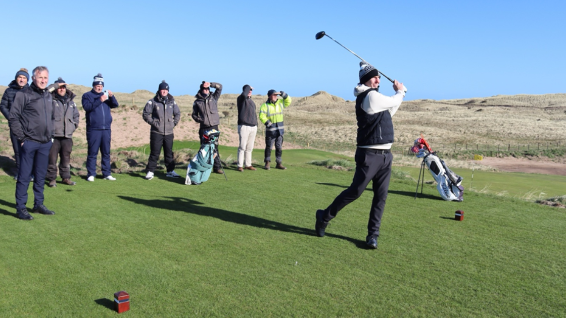 Stephen Gallacher playing new Goswick Links 7th hole