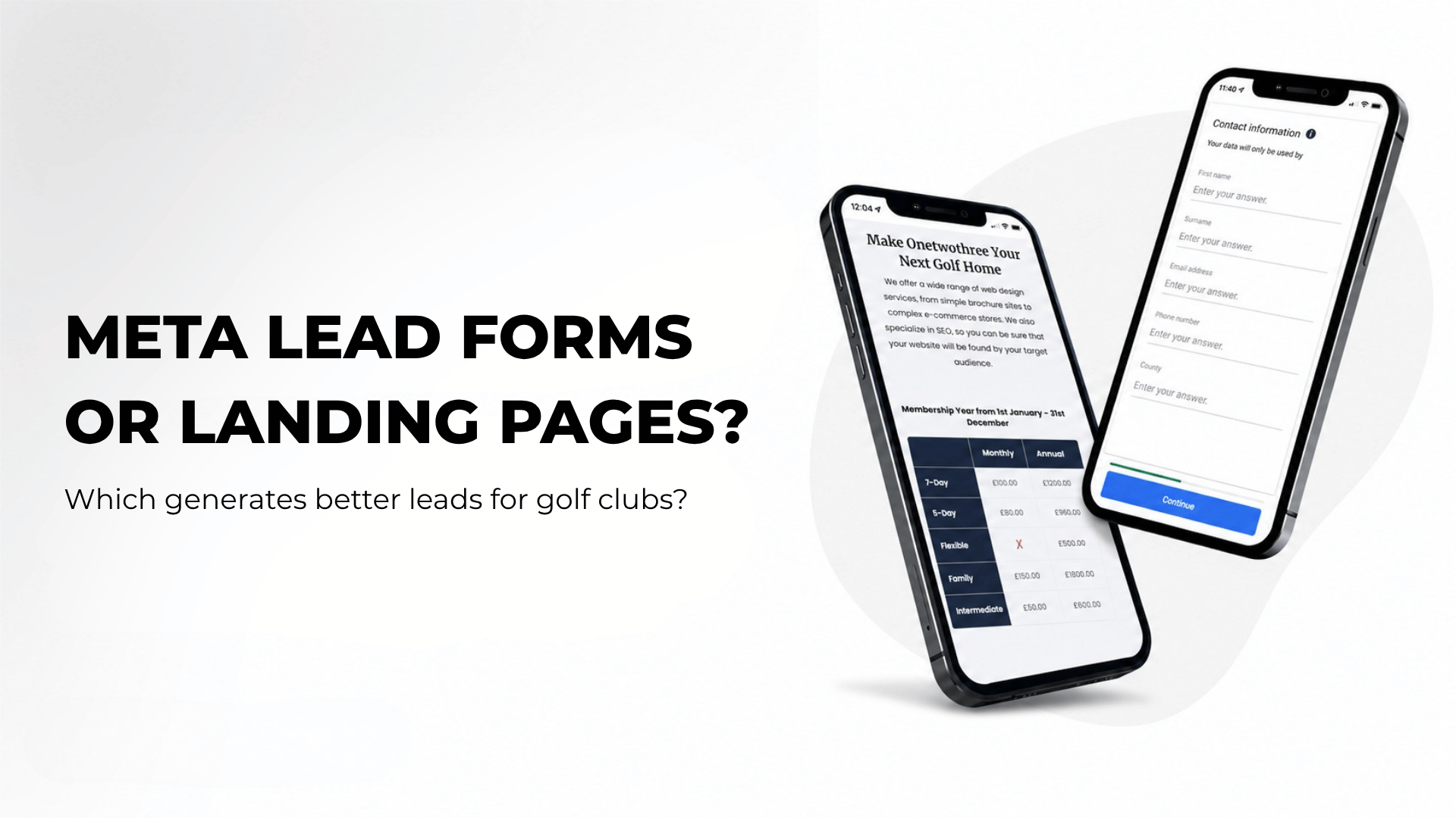 Meta Lead Forms or Landing Pages for golf club lead generation